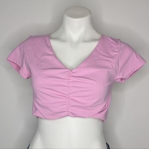 ✨3/$15  Kimberly Pink V Neck Short Sleeve Crop Top L